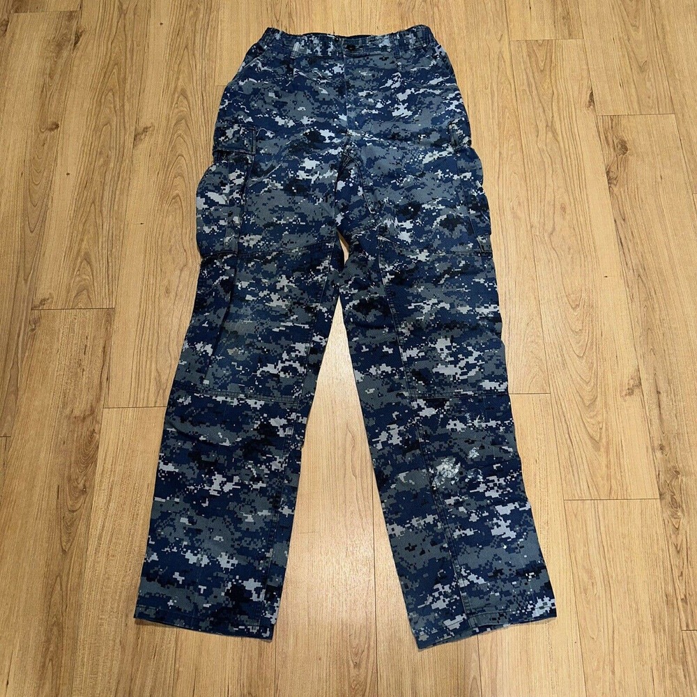 USN US NAVY BLUE Digital CAMO Cargo Military BDU Uniform Pants - SMALL LONG